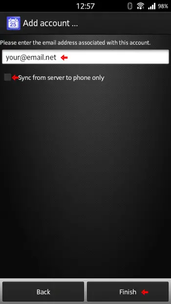 「Sync from server to phone only」のチェックを外す