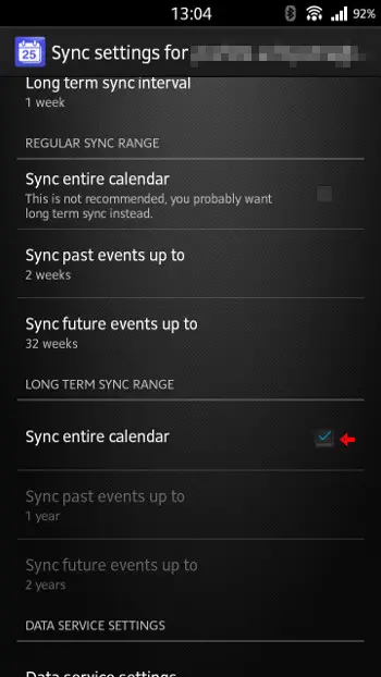 「Sync entire calendar」にチェック