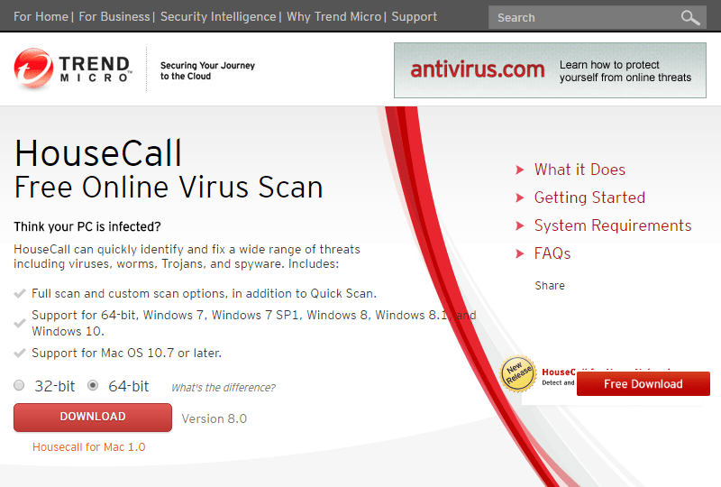 HouseCall Free Online Virus Scan 1